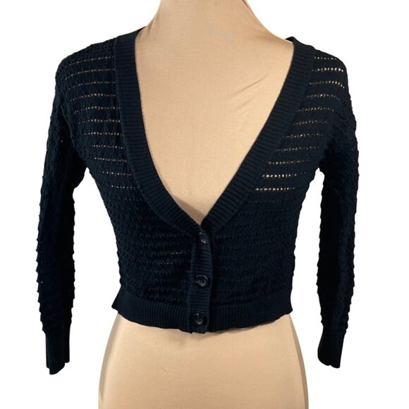Mossimo Cropped Cardigan Sweater Black V-Neck XS Extra Small - Picture 1 of 8